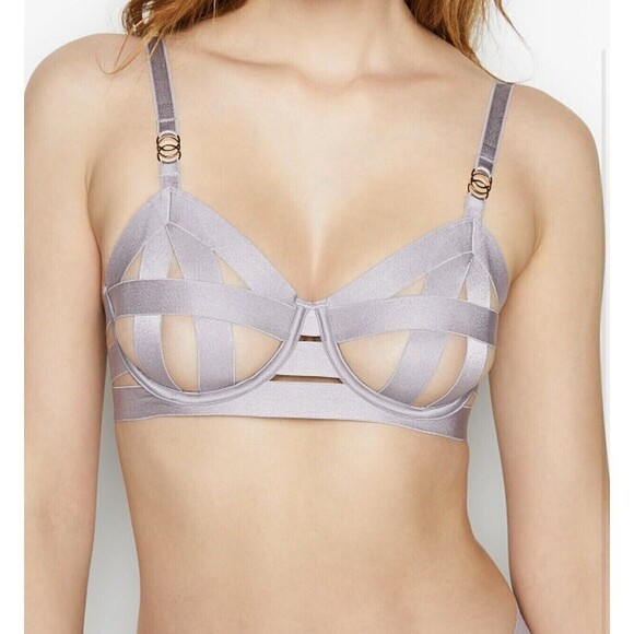 Victoria's Secret Other - NEW Victoria Secret Balconet Bra 38D Luxe Lingerie Banded Unlined Strappy Silver